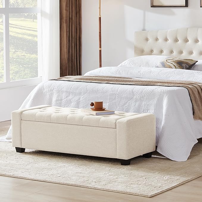 Huatean Home 48" Ottoman with Storage, Storage Ottoman Bench with Safety Hinge