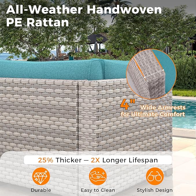 6-Seat Modular Patio Furniture Set – Outdoor Wicker Sectional Sofa