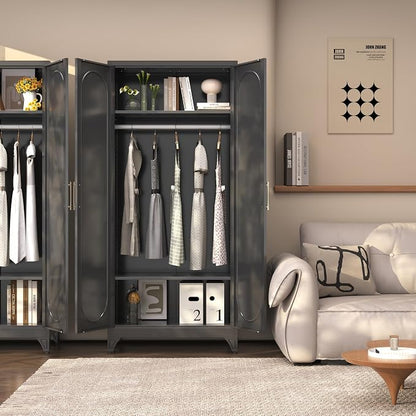 SteeLoong 71" Metal Armoire Wardrobe Closet with Doors,Tall Clothing Storage Cabinet with Adjustable Shelves and Hanging Rod,Black Wardrobe Closet for Bedroom,Home,Office,Gym