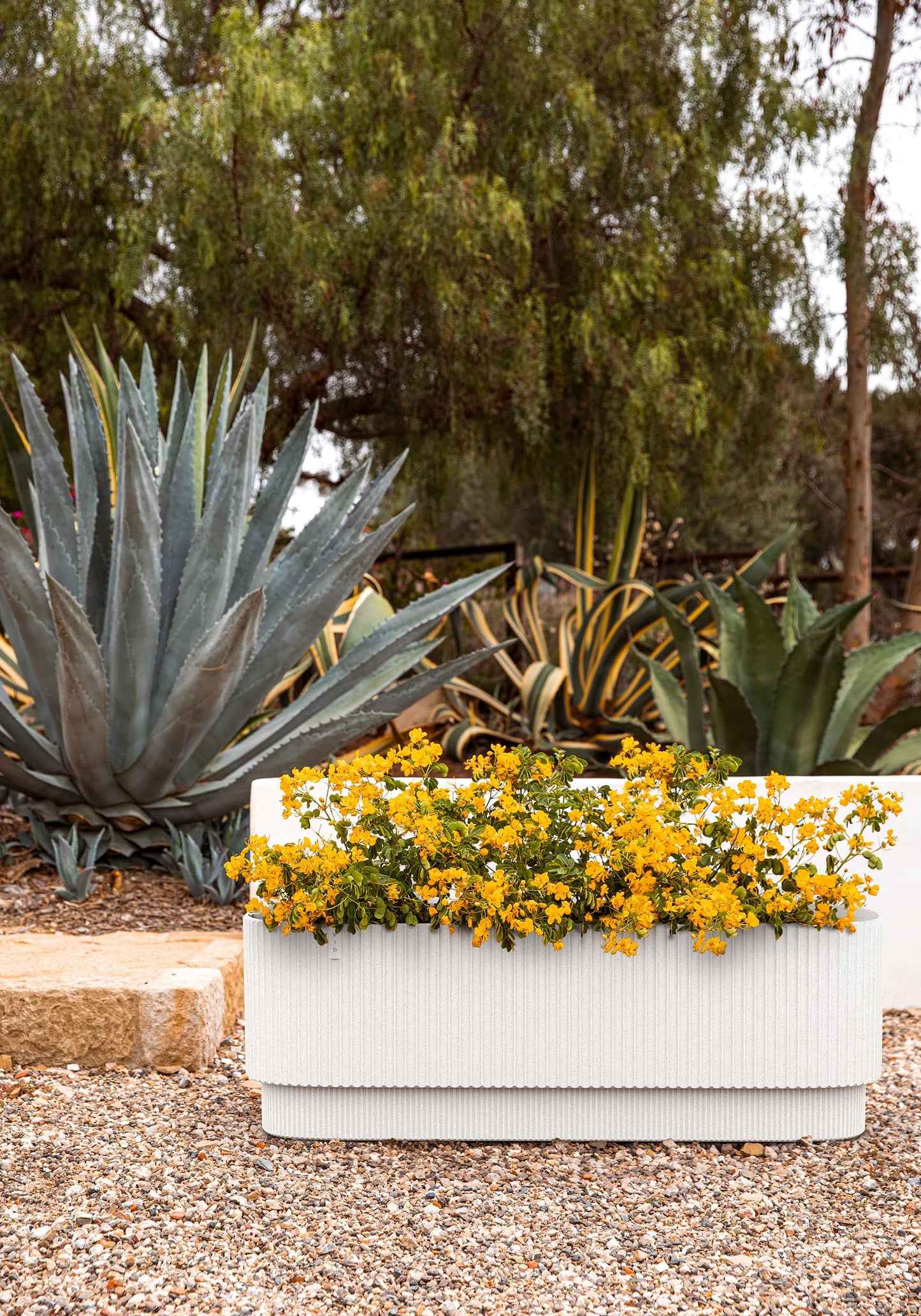 Veradek Demi Series Long Planter for Porch, Patio, Backyard | Durable Plastic-Stone Composite Material | Modern Décor for Shrubs, Flowers