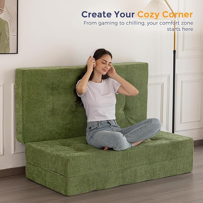 MAXYOYO 6" Folding Sofa Bed for Floor, Tufted Tri-Fold Floor Mattress