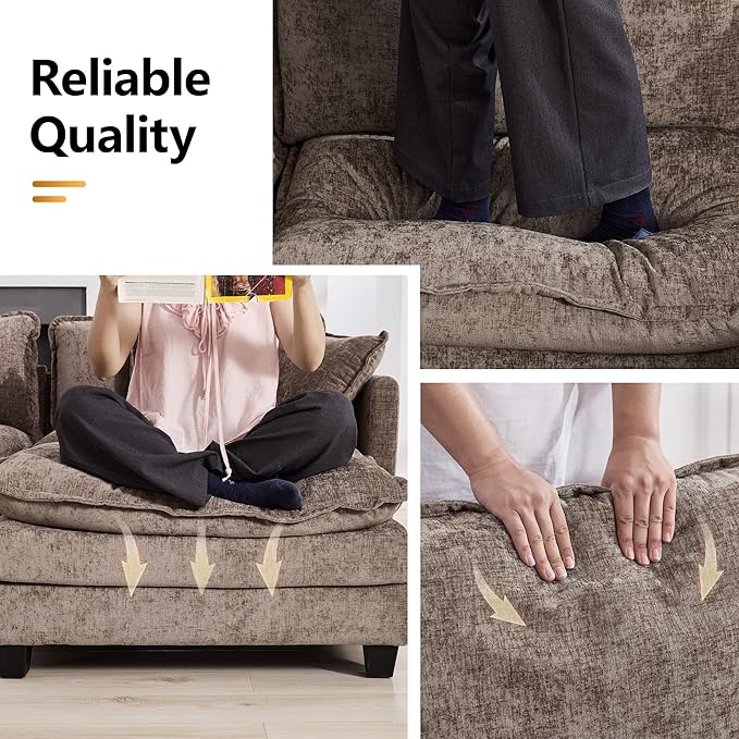 111'' Sectional Cloud Deep Seat Couch, Modern Comfy Chenille Modular Sectional