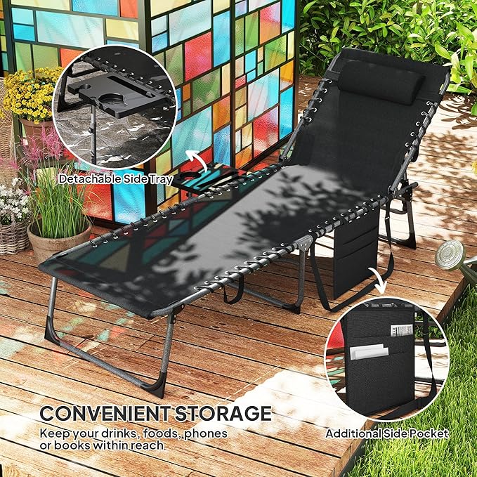 Outsunny Folding Chaise Lounge Chair Outdoor Tanning Chair