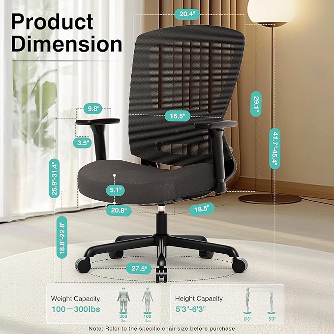 ELABEST Mesh Office Chair, Ergonomic Computer Desk Chair, Sturdy Task Chair-