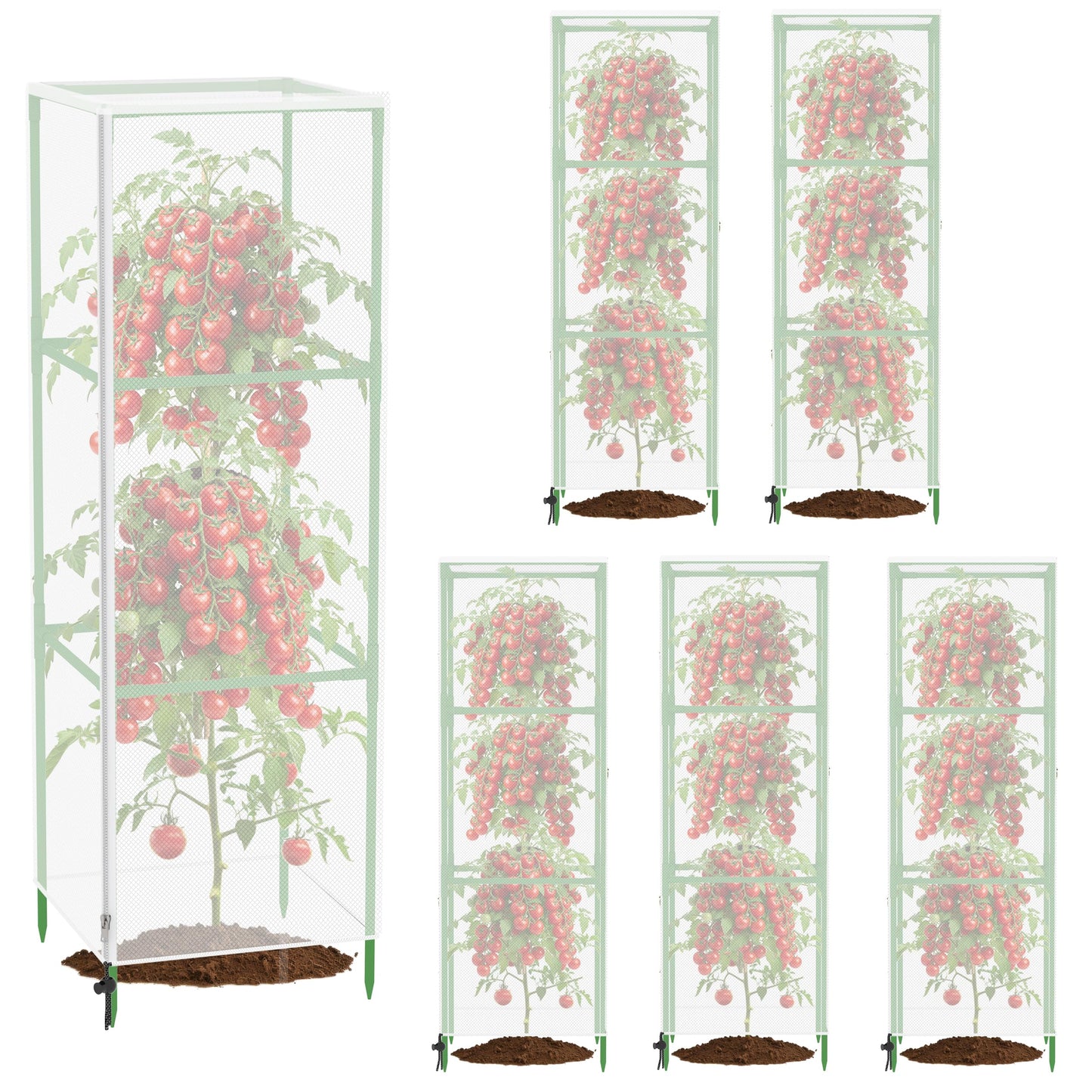 Garden Bird Netting Cover for Square Plant Cage, Plant Cover 59" x 17.7" Insect Tomato Cage Net with Zipper and Drawstring, Tomato Trellis Netting Protection Cover for Protecting Plant (6 Pack)