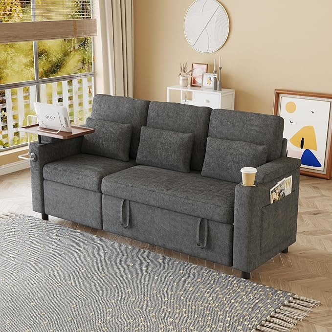 Sectional Sleeper Sofa with Pull Out Couch and Reclining Chair, Modern 3-in-1
