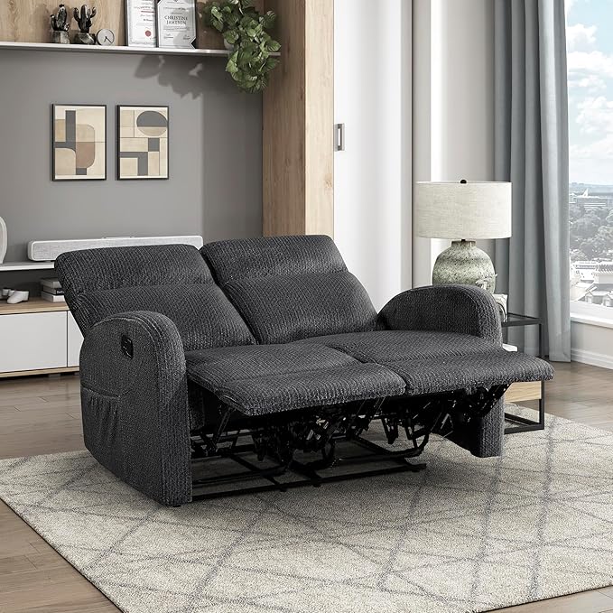 Lexicon Manual Reclining Loveseat, Faux Leather Loveseat Recliner, Wall Hugger