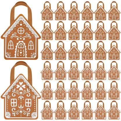 Silkfly 48 Pcs Non Woven Gingerbread House Christmas Tote Bags with Handles Gingerbread House Shape Gifts Candy Goodies Treats Bags for Xmas Holiday Party Favors