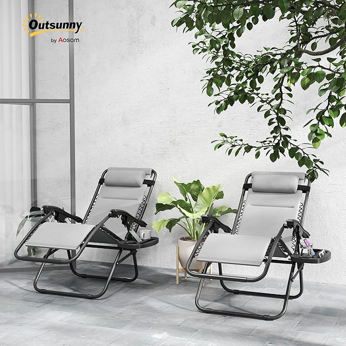 Outsunny Zero Gravity Chairs Set of 2, Reclining Folding Zero Gravity Lounge