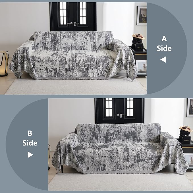 MYSKY HOME Sectional Couch Cover Deep Grey Abstract Geometric Sofa Covers