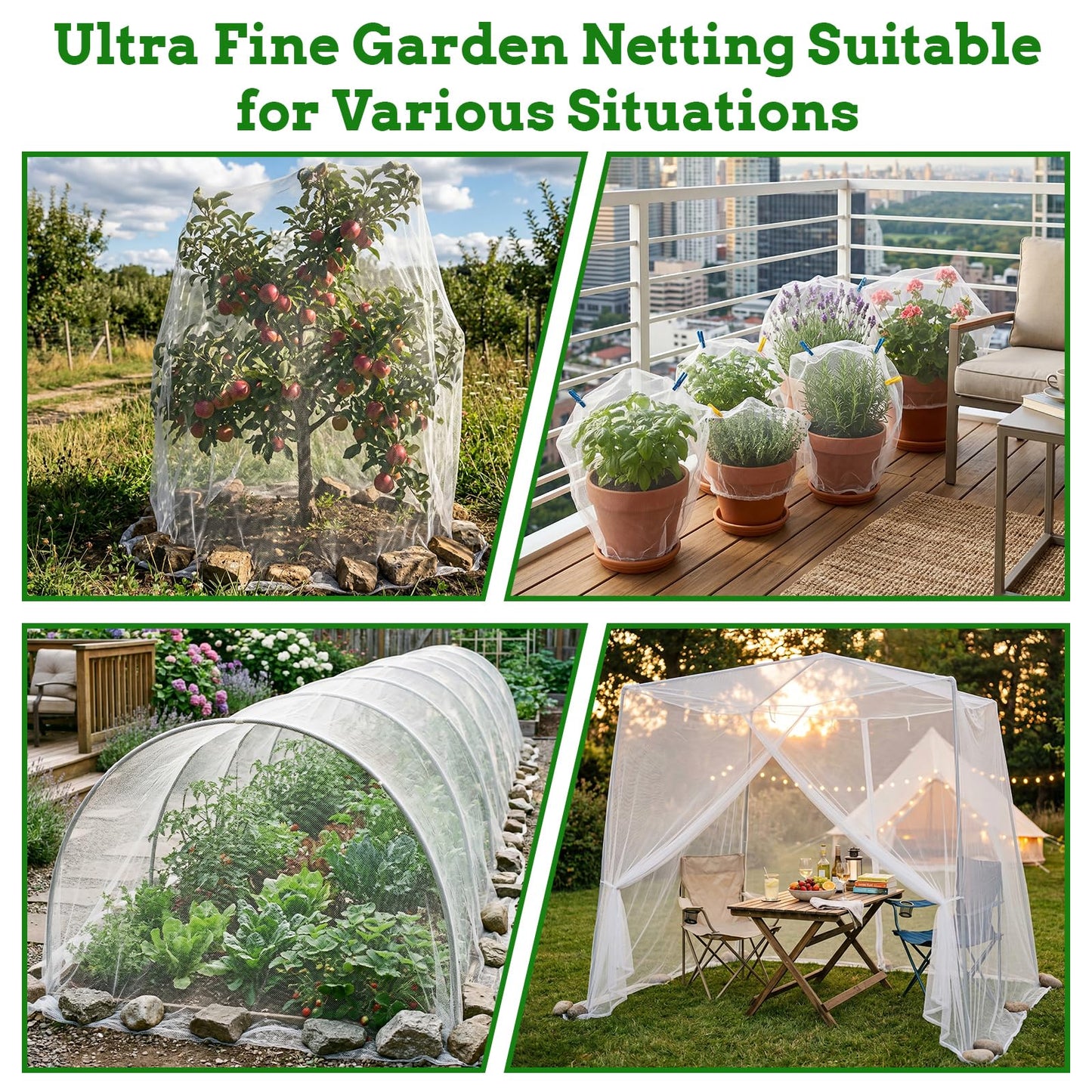 Ultra Fine 10'x20' Garden Netting,Pest Barrier & Bird Netting, Plant Mesh Net Row Cover for Garden,Greenhouse,Patio,Raised Beds, Protecting Vegetables, Flowers, Trees
