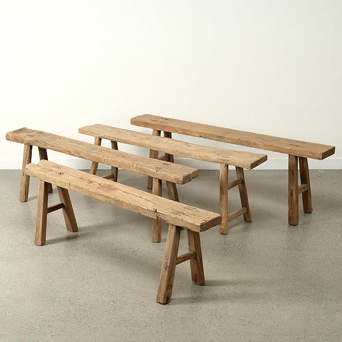 Artissance 20" H Vintage Noodle Bench 5-5.5ft Long Weathered Natural