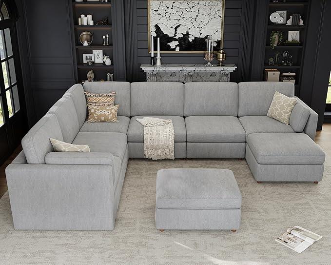 Oversized Modular Sectional Sofa, Solid Wood Frame, Removable Washable Cover