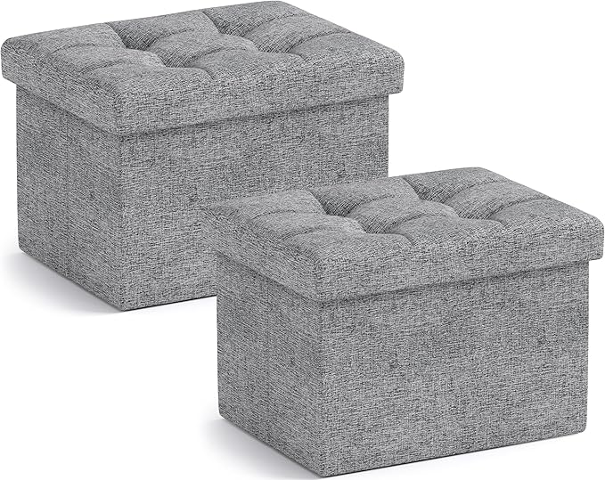 Ornavo Home Small Storage Ottoman, Foldable Collapsible Rectangle Linen Ottoman