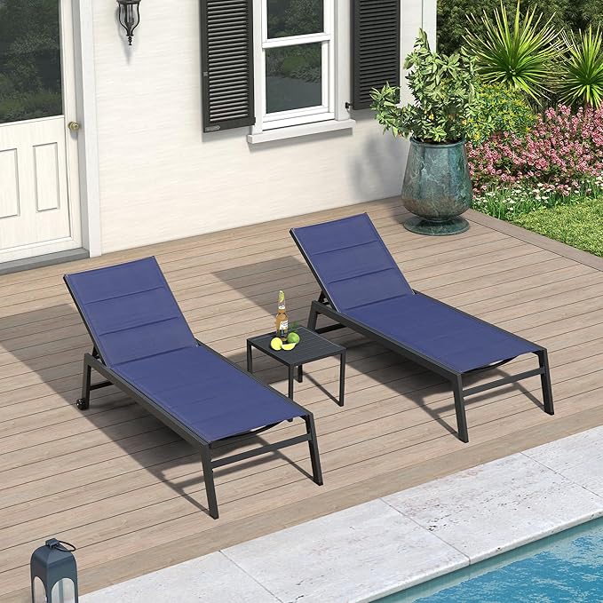 PURPLE LEAF Extra Large Outdoor Chaise Lounge 4 Pieces Aluminum Patio Lounge
