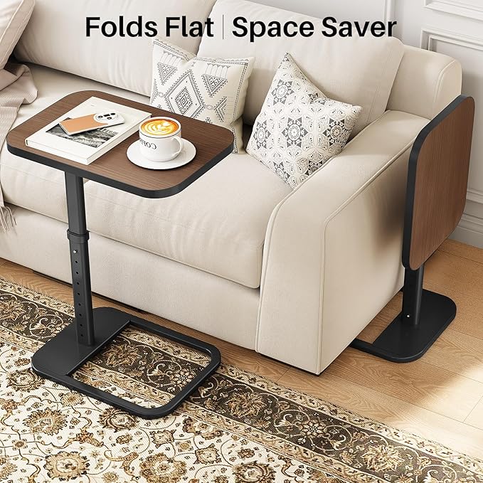 Kitstorack TV Tray Table, Adjustable Height & Rounded Metal Corners, Snack Table