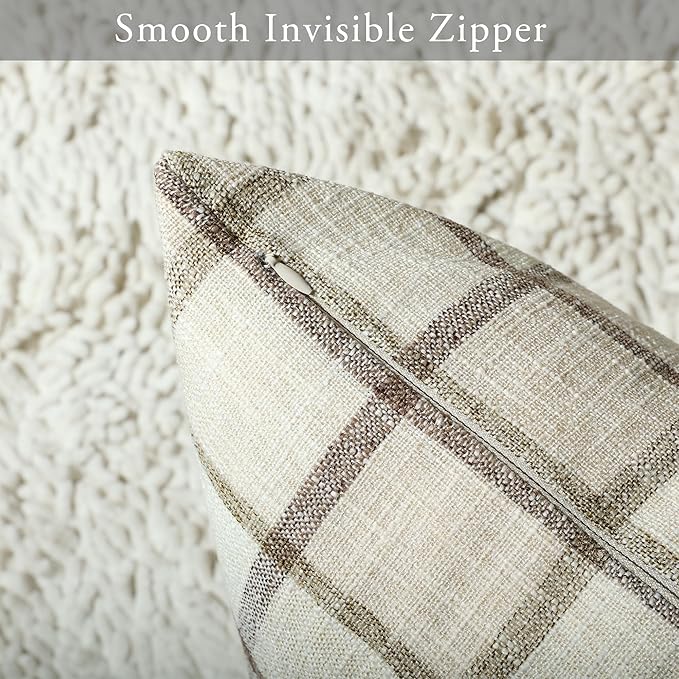 Stellhome Pack of 2 Fall Linen Buffalo Check Decorative Throw Pillow Covers
