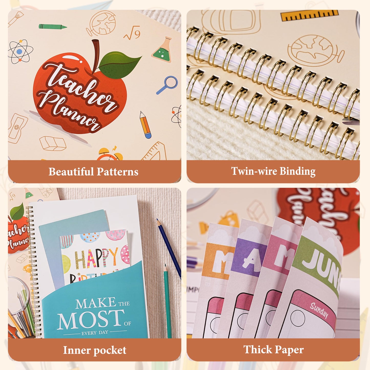Teacher Planner - Undated Teacher Planner 9''x11'', Undated 2026-2027 Teachers Lesson Planners/Plan Book/Calendar Planners with Stickers, Schedules, Calendars and Inner Pockets