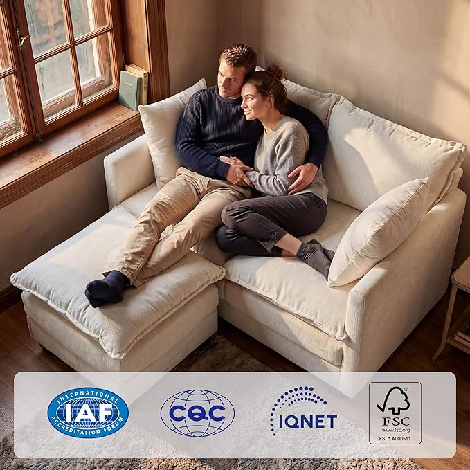 Loveseat Sofa with Ottoman, Cloud 3-Layer Cushion & 27" Deep Seat Modern Small