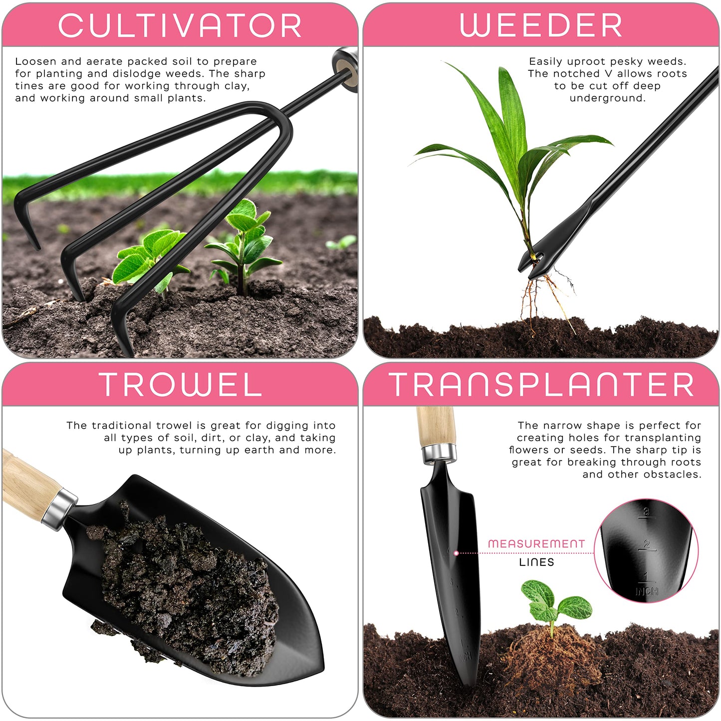 scuddles Gardening Tools for Women Stainless Steel Gardening Tools - Gardening Kit Garden Tools for Women Includes Shovel Trowel Fork Rake Gardening Gloves Perfect Gardening Gifts