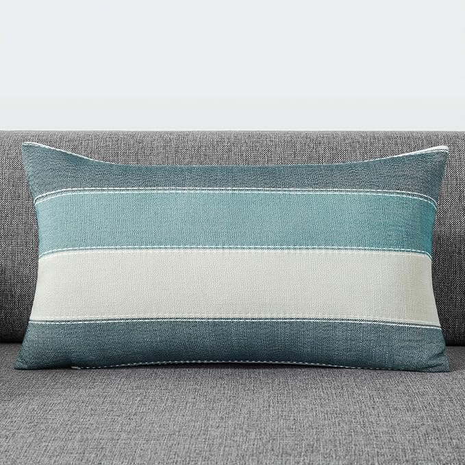 AmHoo Pack of 2 Farmhouse Stripe Check Throw Pillow Covers Set Case Cotton