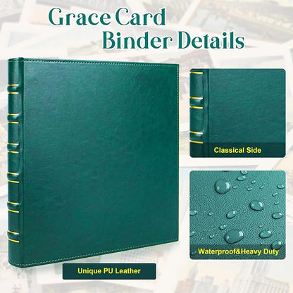 WOT I Vintage Leather Card Binder | Holds 540 Cards, Refillable Leather 3 Ring Binder for MTG/TCG/Sports Cards, Elegant Book-Style Organizer - Dark Green