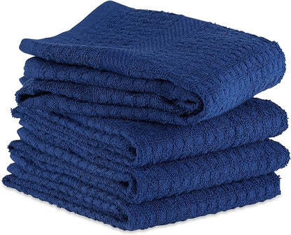 DII Basic Terry Collection Waffle Dishtowel Set, Solid Nautical Blue, 4 Piece