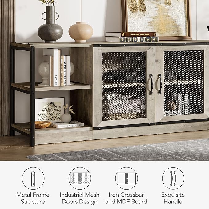GarveeHome TV Stand for 65+ Inch TV, Rustic Entertainment Center TV Media