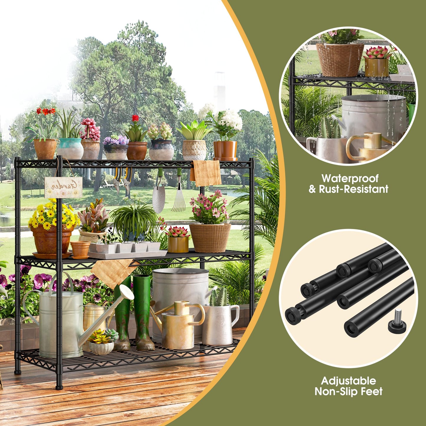 DurayLoly 35.6" W Storage Shelves, 3 Tier Adjustable Metal Shelving Unit Heavy Duty Steel Wire Rack for Kitchen,Laundry,Pantry,Office,Garage, Closet,Black(35.6" Wx14 Dx35.6 H)