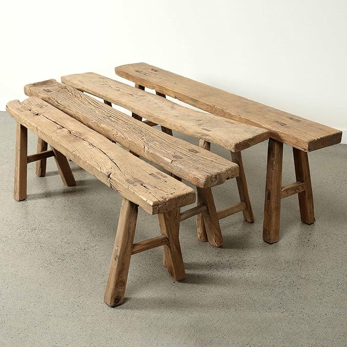 Artissance 20" H Vintage Noodle Bench 5-5.5ft Long Weathered Natural
