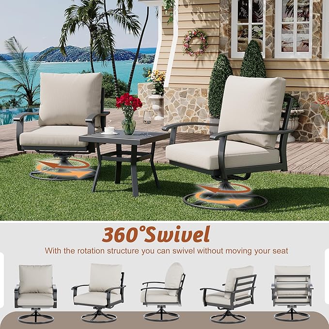 HOMREST Patio Furniture Sets 4 PCS Outdoor Metal Conversation Sets, 360 Degree