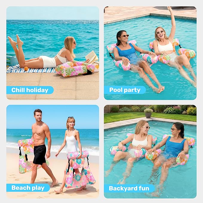 SLOOSH Inflatable Pool Floats Adult, 2 Packs Floating Lounge Chairs, Blow up