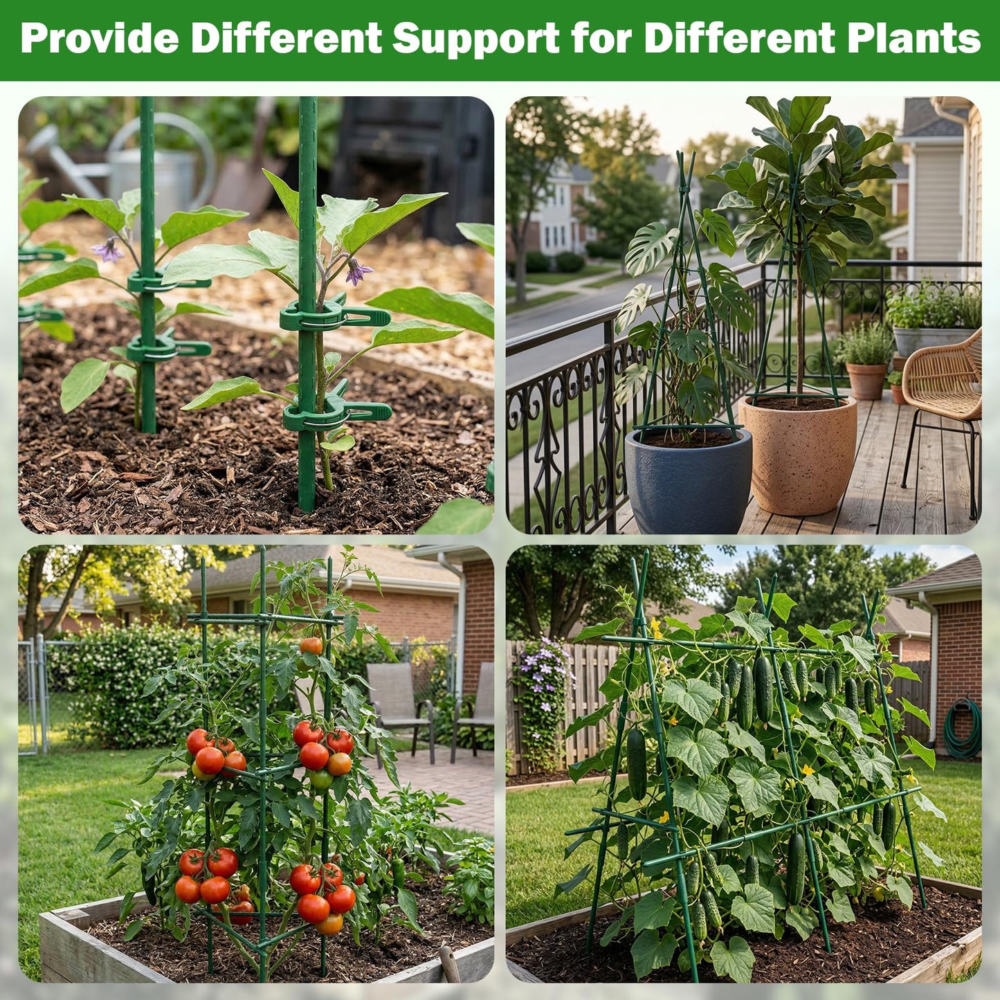 Tegarbed Garden Stakes 20 Pack, 16 Inch Plastic Coated Metal Plant Support Stakes, Sturdy Tomato Stakes with 14 Connectors 14 Rotatable Clips 14 Plant Clips for Indoor Outdoor Vegetables