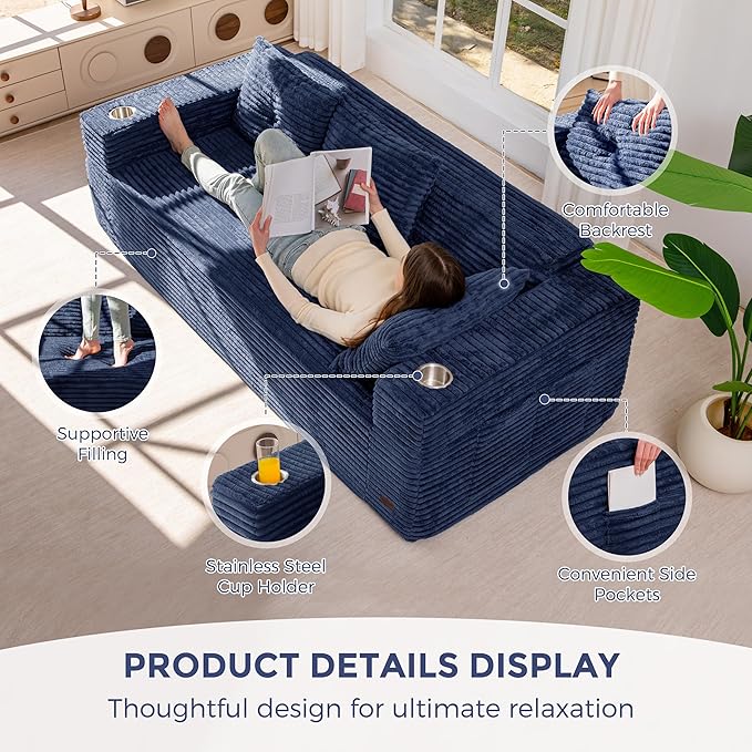 MAXYOYO 79" Oversized Boneless Loveseat Sofa Couch