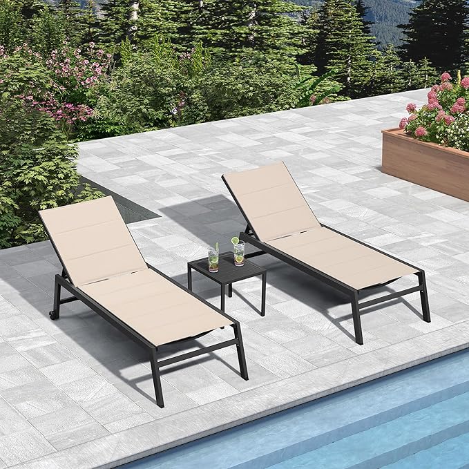 PURPLE LEAF Extra Large Outdoor Chaise Lounge 4 Pieces Aluminum Patio Lounge
