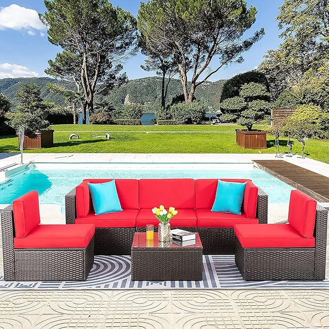 Vongrasig 6 Pieces Patio Furniture Set, Outdoor Sectional Sofa Couch, All