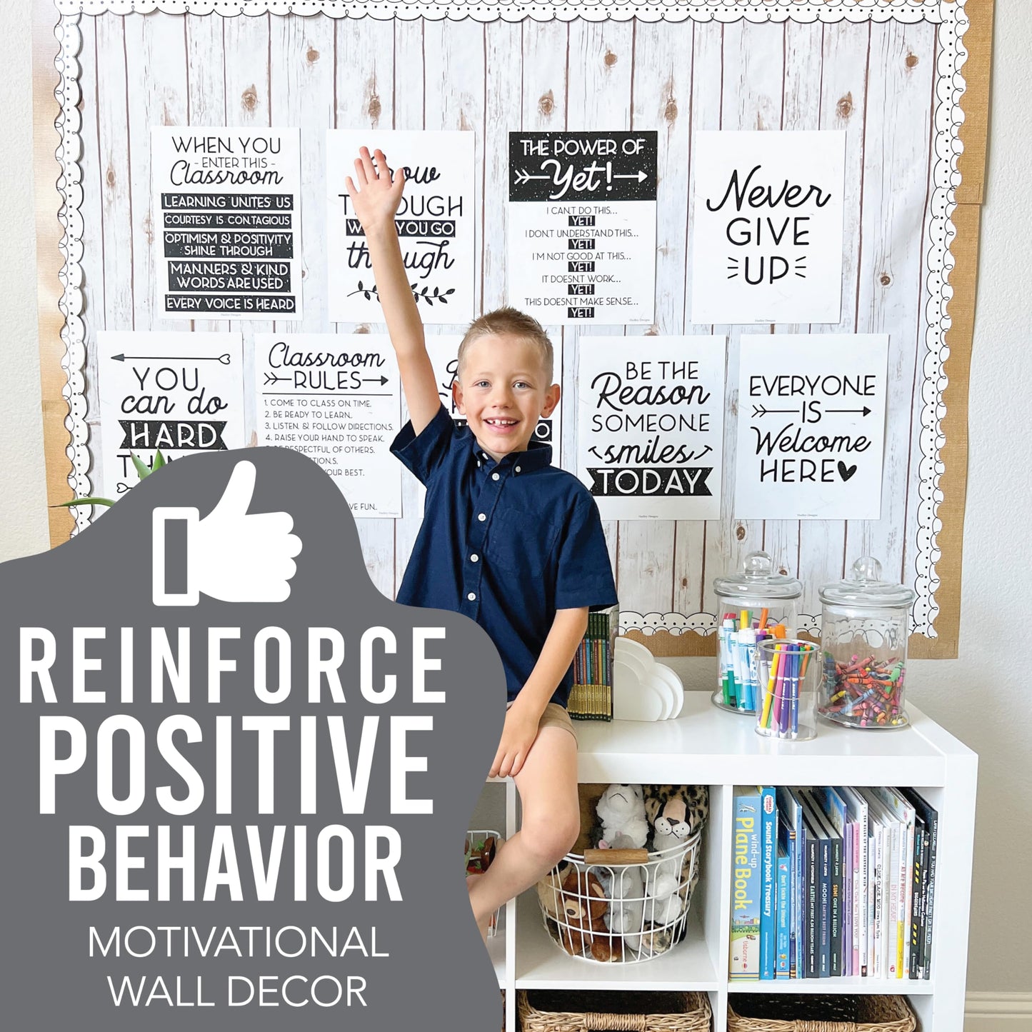 Hadley Designs Motivational Poster for Classroom Decor - 9 Growth Mindset Classroom Posters Elementary, Inspirational Wall Decor Middle School, Teacher Must Haves, Black Bulletin Board Decorations