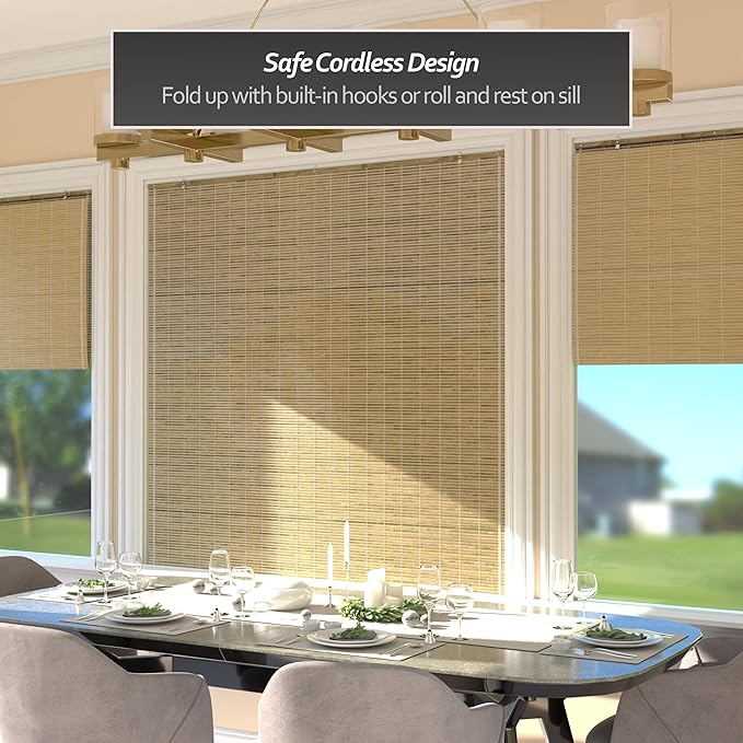Red Lantern Burnt Bamboo Cordless Window Shade