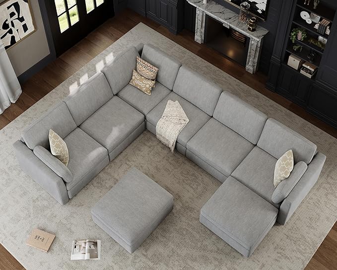 Oversized Modular Sectional Sofa, Solid Wood Frame, Removable Washable Cover