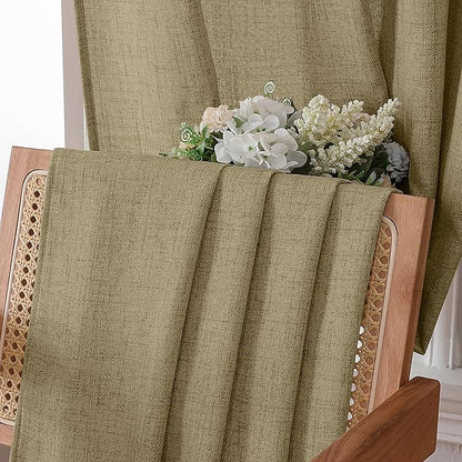 Tollpiz Short Linen Curtain Living Room Rod Pocket Semi Sheer Curtains Burlap Light Filtering Thick Linen Drape for Bedroom, 54 x 45 inches Long, Taupe, Set of 2 Panels