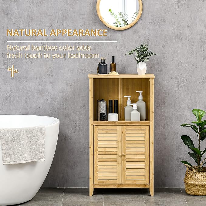 HOMCOM Bamboo Floor Cabinet Bathroom Floor Cabinet Living Room Organizer Tower