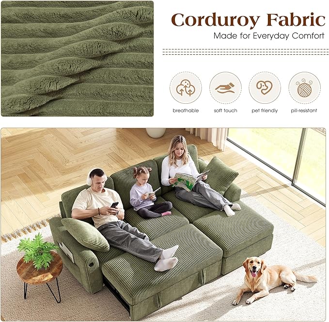 Ihanherry 81-inch Corduroy Modular Sectional Sofa Bed