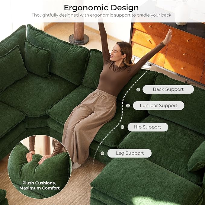 ELUCHANG 150" Oversized V-Shaped Cloud Couch Modular Sectional Sofa
