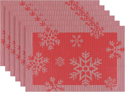 Aofmee Christmas Placemats Set of 6, Washable Christmas Place Mats for Kitchen Dining Table, Indoor/Outdoor Woven Vinyl Christmas Table Mats, Non-Slip Heat Resistant Holiday Placemats Easy to Clean