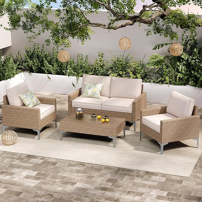 4-Piece Patio Furniture Set, Outdoor Wicker Sectional Sofa