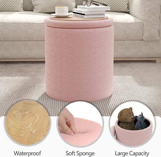 Cmishe Ottoman Poufs with Storage, Soft Upholstered Vanity Stool