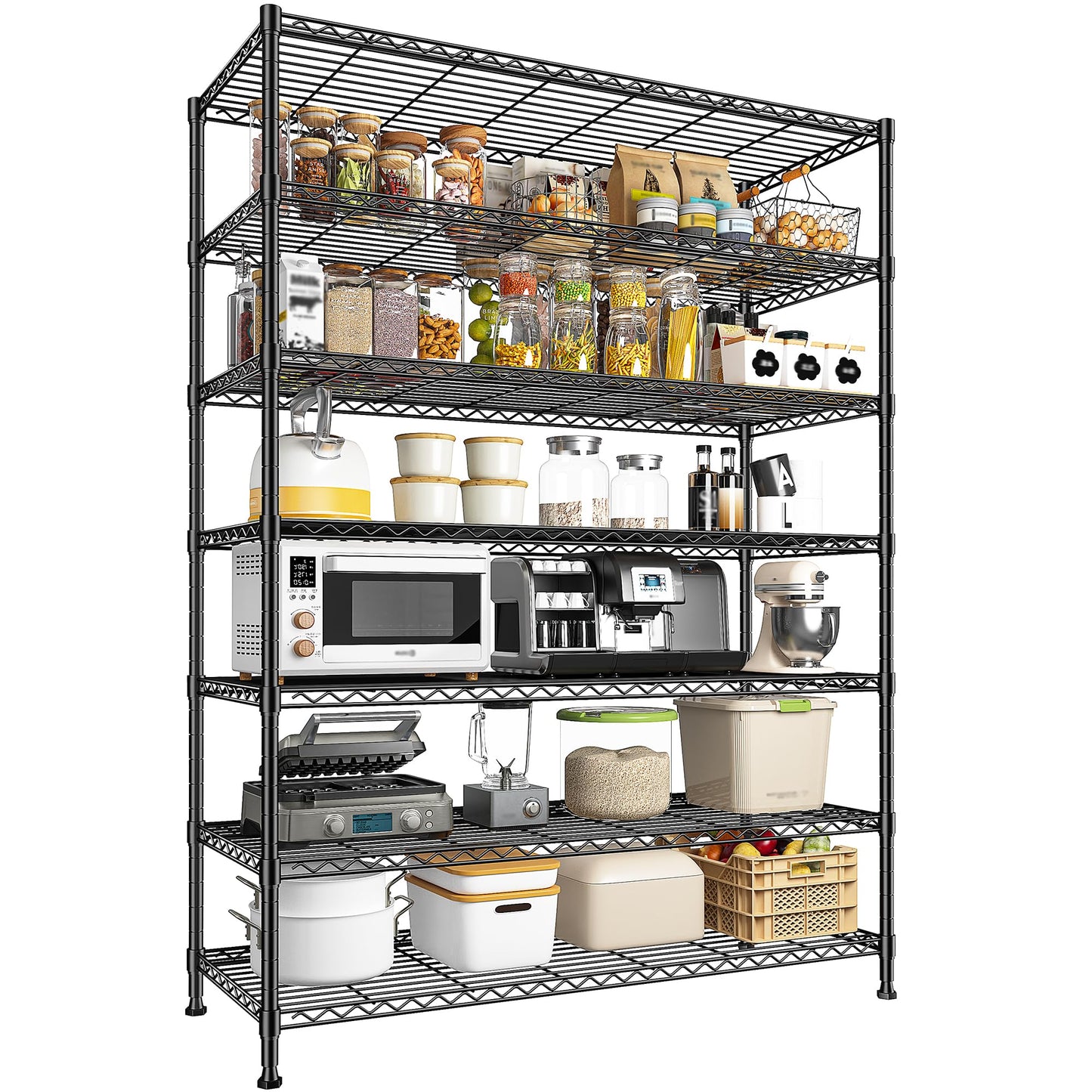 82.6H Metal Shelving Unit 7 Tier Storage Shelves Adjustable Wire Shelving Metal Wire Shelf Pantry Shelves Commercial Rack for Kitchen Pantry Utility Room Garage 45" W x 82.6''H x 13.5" D, Black