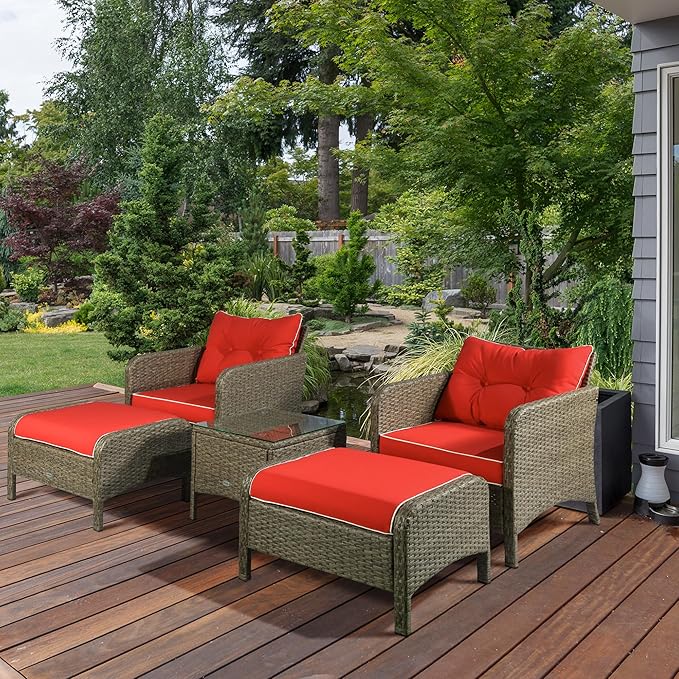 Outsunny 5 Pieces Rattan Wicker Lounge Chair Outdoor Patio Conversation Set