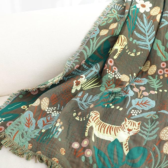 LUTBM Boho Throw Blanket for Bed Cotton Soft Lightweight Quilt Summer Blanket