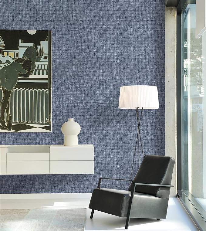 Blue Grasscloth Peel and Stick Wallpaper Textured Contact Paper 15.7in x